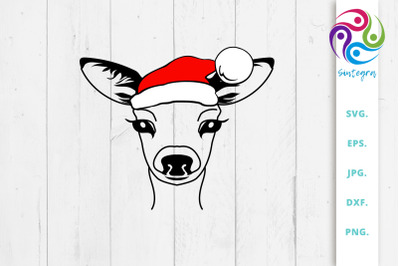 Deer With Santa Claus Hat Svg File