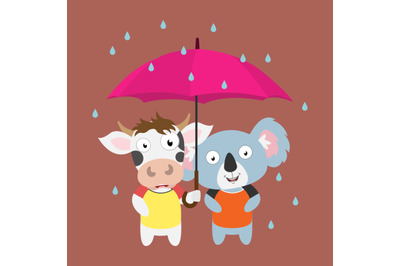 cute cow and koala animal cartoon