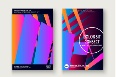 Minimal cover set design vector illustration. Neon blurred pink blue g