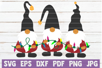 Gnomes With Christmas Lights SVG Cut File