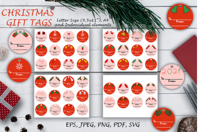 Christmas Gift Tags SVG files. 44 Red Printable Gift Tag.