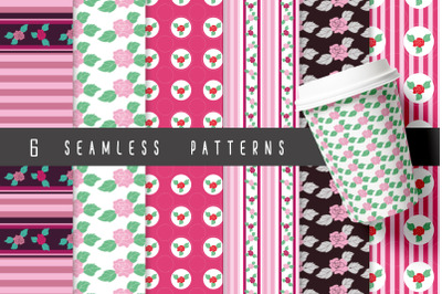 6 seamless patterns - Rose