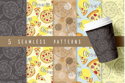 5 seamless patterns - Pizza set