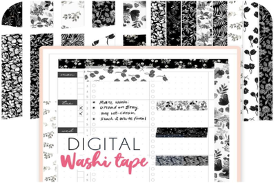 Black Floral digital washi tape for GoodNotes  Transparent png