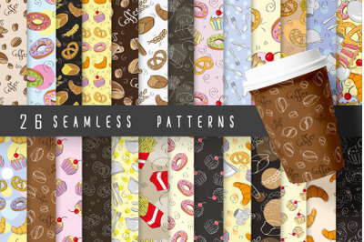 26 seamless patterns - Food and coffee set