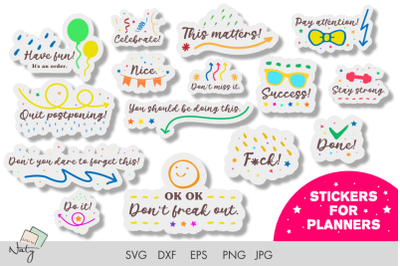 Funny stickers for planners SVG DXF set.