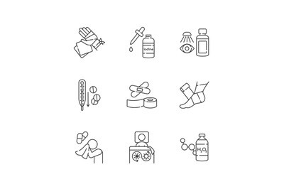 First aid linear icons set