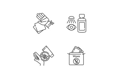 Emergency medical kit linear icons set