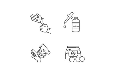 Medical equipment linear icons set