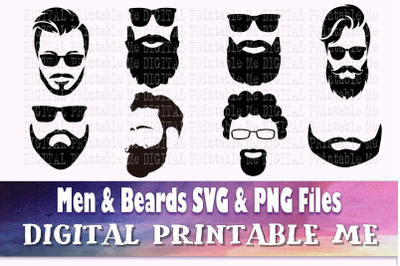 Beard svg, Man face silhouette bundle, PNG, clip art, 8 Digital, peopl