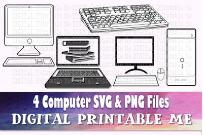 Computer svg, Laptop Outline bundle, PNG, clip art, 4 Digital, pc, gam