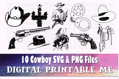 Cowboy svg, Wild West Outline bundle, PNG, clip art, 10 Digital files,