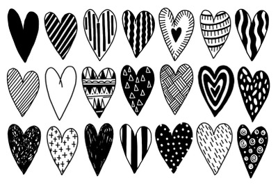 Heart set doodle style black color
