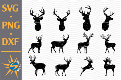 Distressed Deer Silhouette SVG&2C; PNG&2C; DXF Digital Files Include