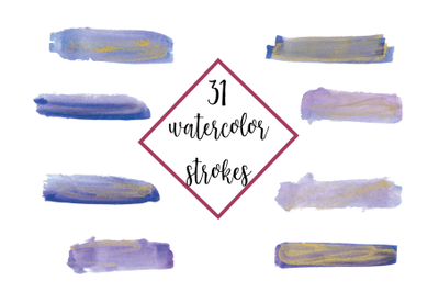 Watercolor Paint Strokes with Gold Ink