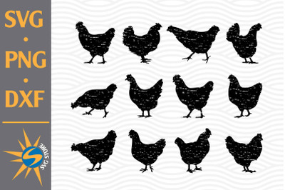 Distressed Chicken Silhouette SVG&2C; PNG&2C; DXF Digital Files Include