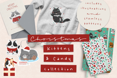 Christmas Kittens and Sweets Clipart