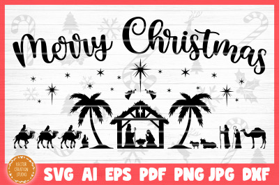 Merry Christmas Nativity Scene SVG Cut File