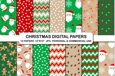 Christmas digital papers, Santa claus clipart pattern papers
