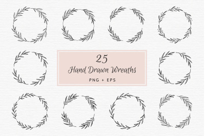 25 Hand Drawn Wreaths