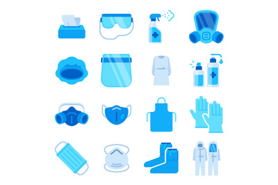 Ppe icons. Medical mask&2C; sanitizer spray&2C; disinfection bottle&2C; gloves