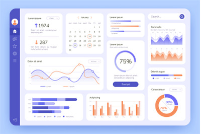 Dashboard. UI infographic, data graphic and chart. Screen with busines