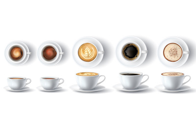 Coffee cup. Realistic hot ristretto, espresso, foam americano, latte a