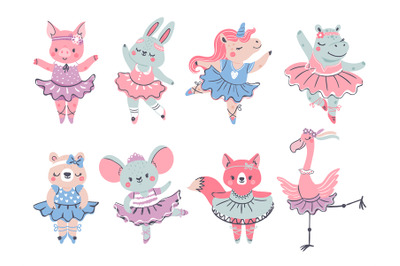 Ballet animals. Bunny&2C; fox and unicorn ballerina in scandinavian style