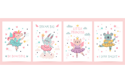 Animal princess in tutu. Magic fairy unicorn&2C; bunny&2C; cat and koala in