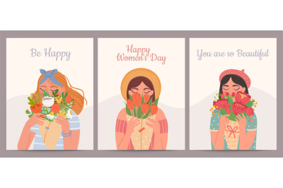 Woman with flower bouquet. Happy international womens day, valentines