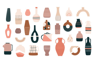 Scandinavian vases. Ceramic jugs, pots and teapots in minimalistic tre