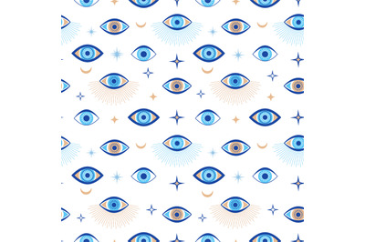 Evil eye seamless pattern. Magic talisman and occult symbol. Greek eth