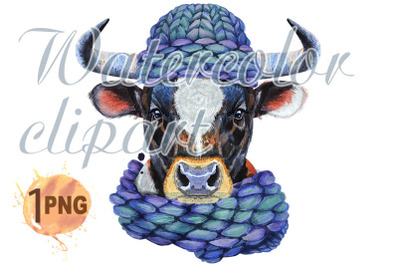 Watercolor illustration of black bull