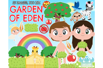 Garden of Eden/Adam and Eve Clipart - Lime and Kiwi Designs