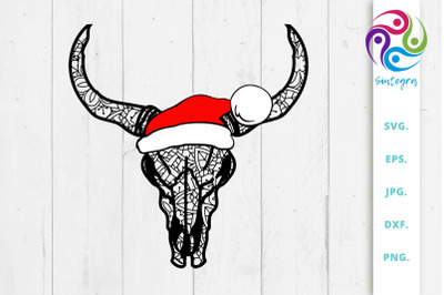 Christmas Zentangle Cow Skull Svg File