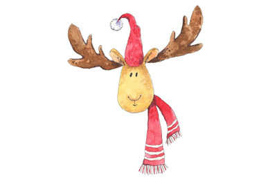 Santa&#039;s reindeer - Christmas watercolor illustration