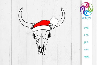 Cow Skull With Christmas Hat Svg File