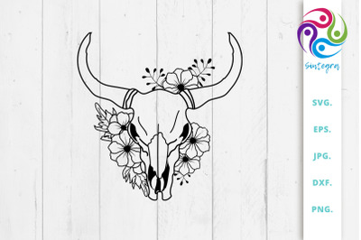 Cow Skull With Flowers Svg File