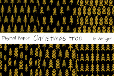 Christmas trees pattern. Christmas trees gold silhouettes