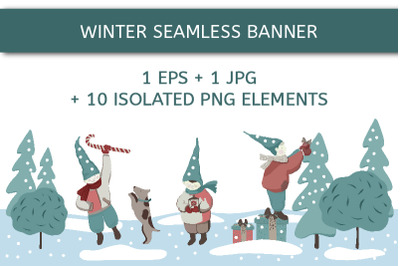 Christmas seamless banner with the three elves
