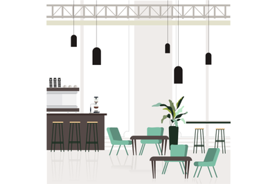 Empty interior cafe, cafeteria design with bar counter and place for c