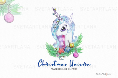 Watercolor Cute Christmas Unicorn Sublimation