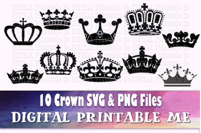 Crown svg, Queen silhouette bundle, PNG, clip art, 10 Digital files, K