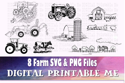 Farm landscape svg, farmer outline bundle, silhouette PNG, clip art, 8
