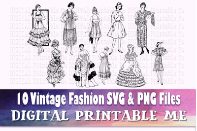 Vintage Fashion svg&2C; Beautiful woman silhouette bundle&2C; Fancy Lady PNG