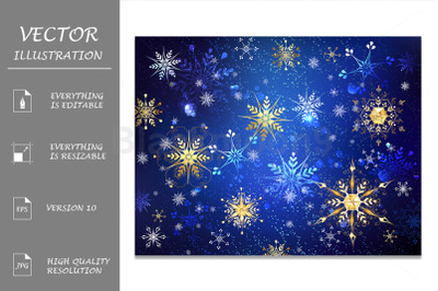 Blue Background with Golden Snowflakes