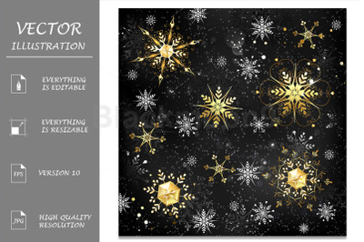 Golden Snowflakes on Black Background