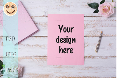 Blank paper sheet mockup with roses.