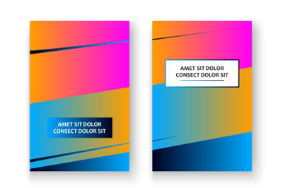 Artistic cover set design vector illustration. Neon blurred yellow blu