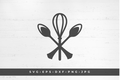 Crossed spoons and whisk icon isolated on white background vector illu